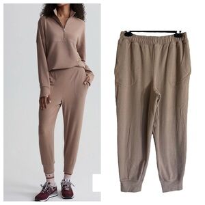 Varley Brushed Rib Slim Cuff Pant 25” shadow rose marl jogger comfort cozy S